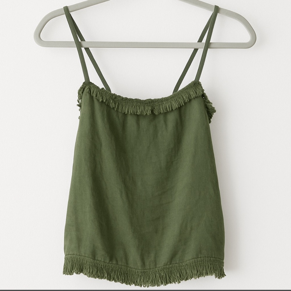 Francesca Bettini Italian Linen Fringe Tank Top Green Earth Tone Luxury SZ S